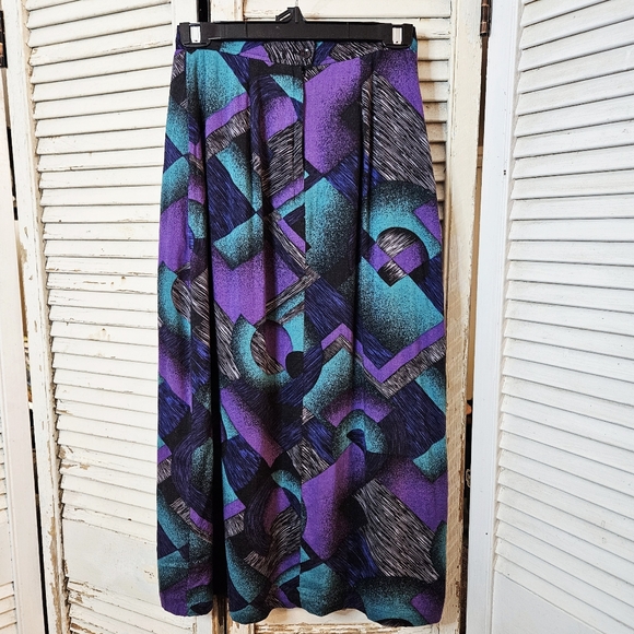 Vintage 80s Flowy Midi Skirt Geometric Print XS/S - Picture 7 of 12